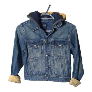 Gap Kids Denim Jacket‎ Hooded Preppy Blue/Yellow Stripe Size Medium (8 years)